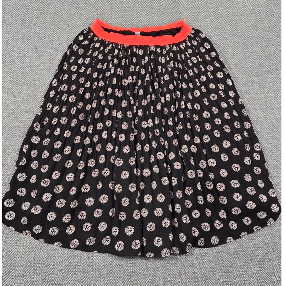 Xhilaration Black White Medallion Pleated Midi Skirt Coral Waistband Women Small